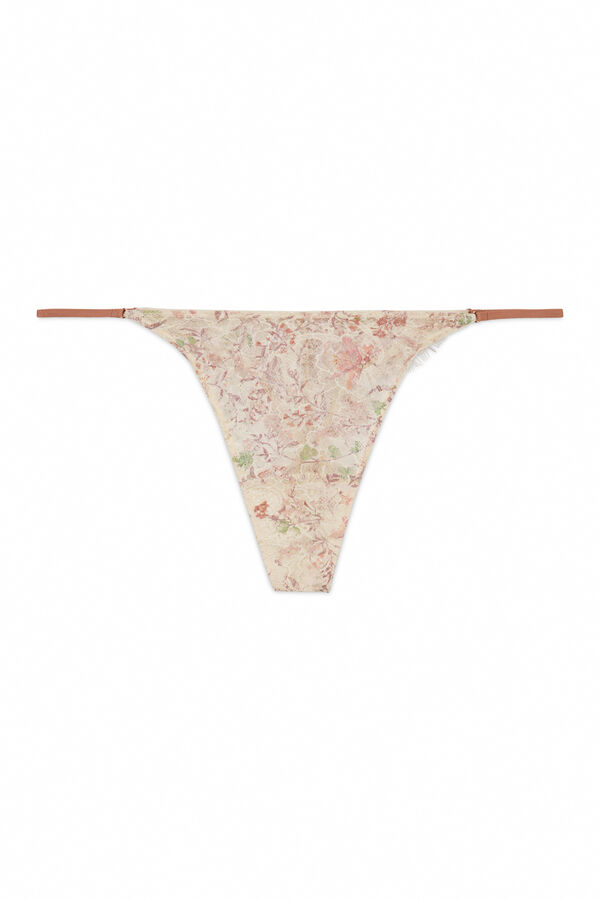 Women'secret Tanga de encaje con estampado multicolor estampado