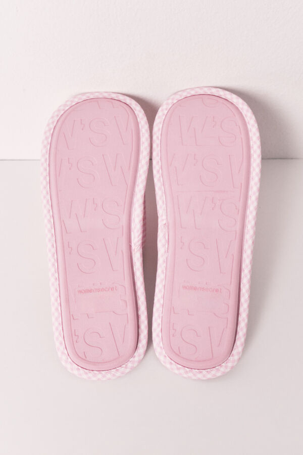 Women'secret Pantuflas estampado vichy con lazo rosa rosa