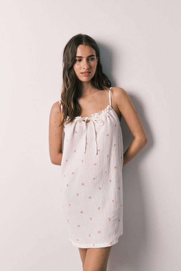 Women'secret Camis&oacute;n corto de tirantes de algod&oacute;n blanco marfil