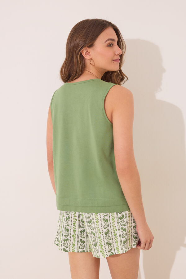 Womensecret Pijama corta de tirantes en algodón plisado verde verde