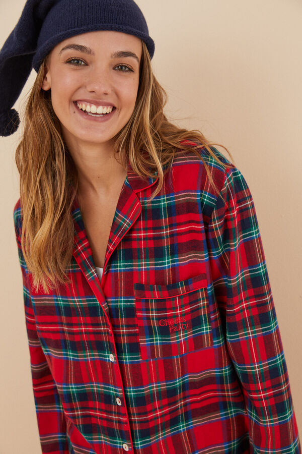 Womensecret Pijama cuadros 100% algodón rojo estampado
