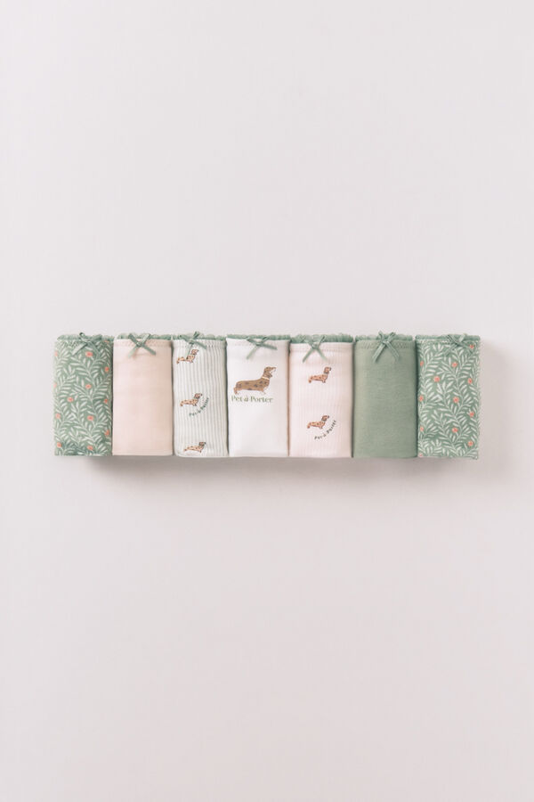 Women'secret Pack 7 tangas de algod&oacute;n rosa y verde estampado