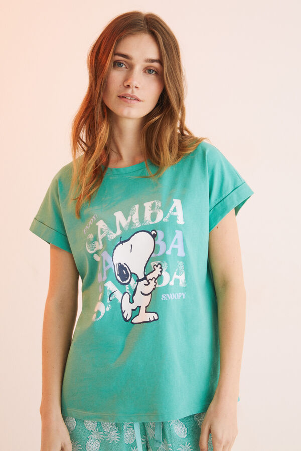 Womensecret Pijama pirata Snoopy 100% algodón piñas verde