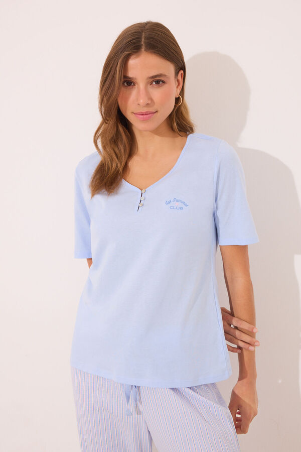 Womensecret Pijama capri 100% algodón rayas azules azul