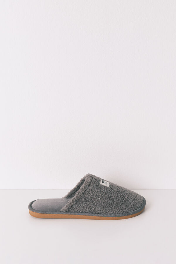 Women'secret Pantuflas para casa de borrego gris para hombre kaki