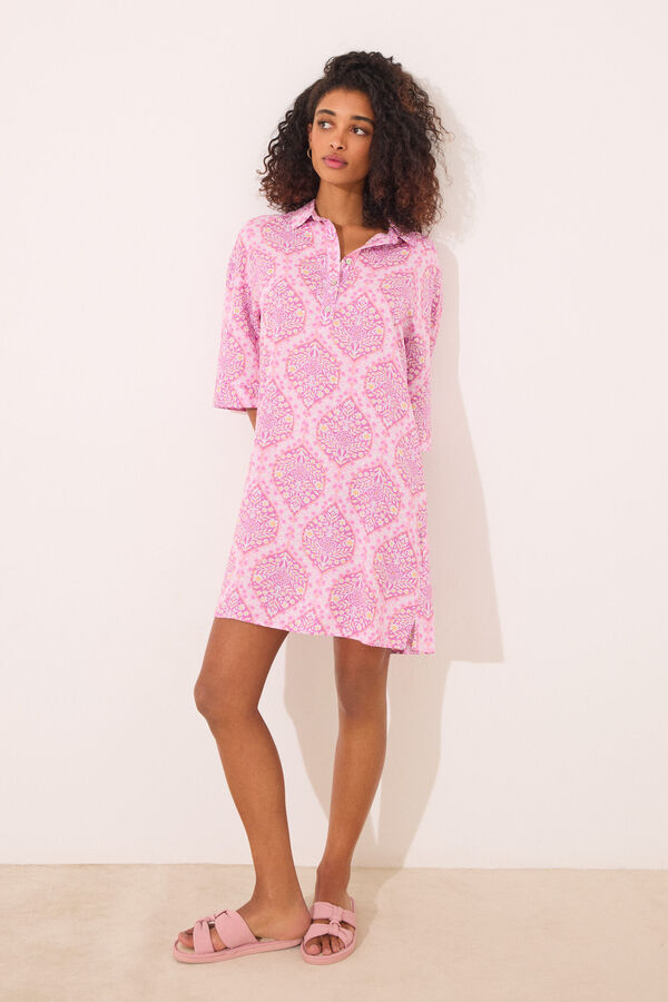 Womensecret Playera de dormir de viscosa con estampado boho integral rosa