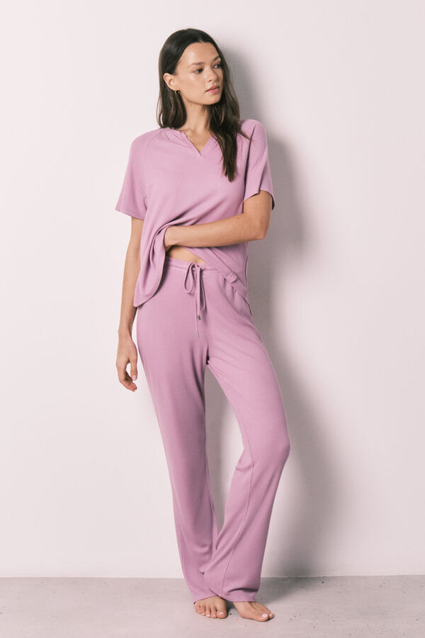 Women'secret Pijama Capri de textura waffle rosa rosa