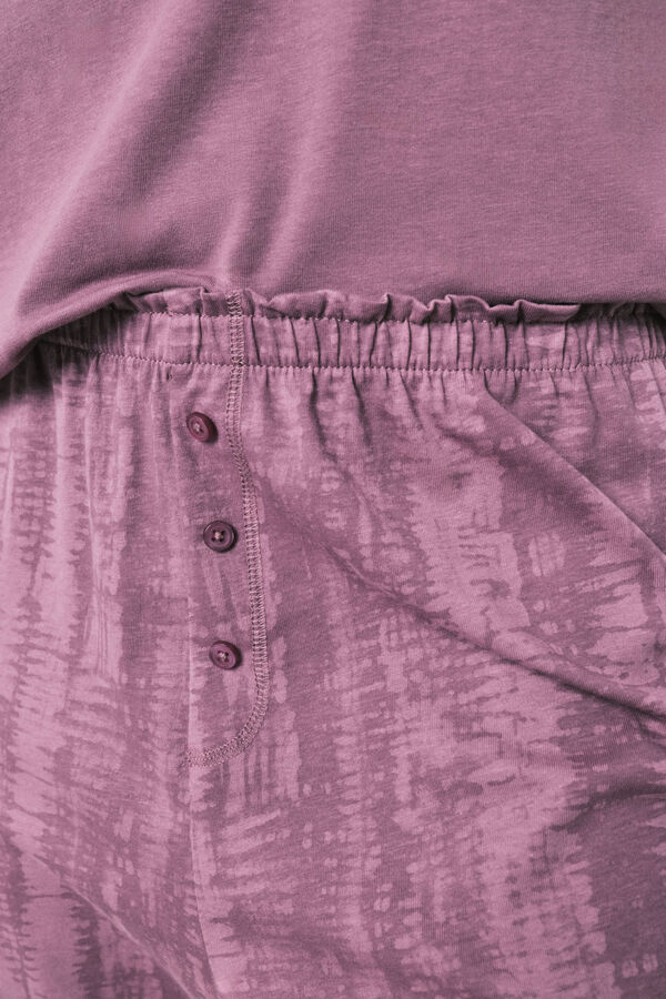 Women'secret Pijama larga de manga corta con estampado Snoopy de algod&oacute;n morado morado/lila