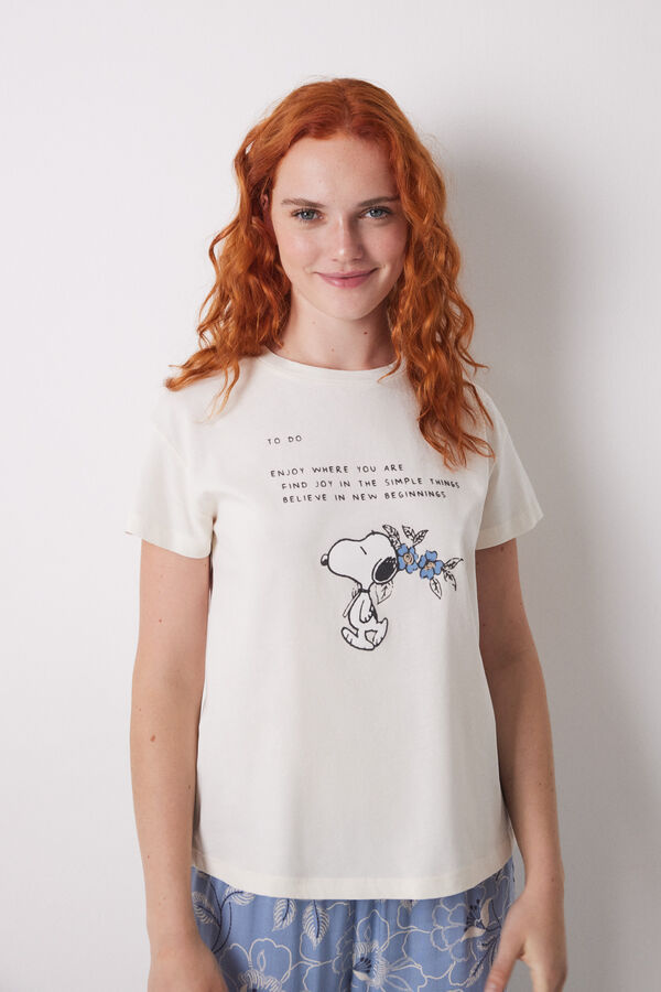 Womensecret Playera de manga corta de Snoopy 100 % algodón café