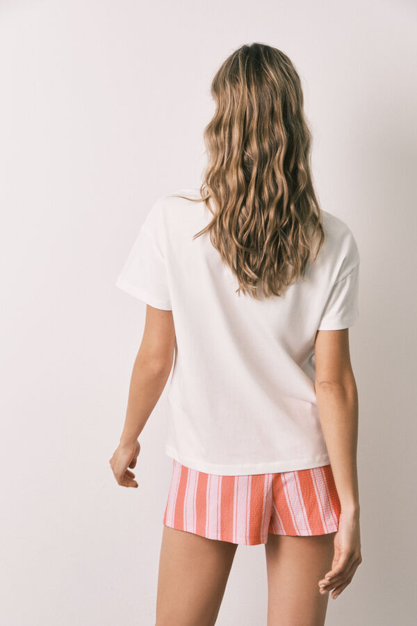 Women'secret Pijama corta de algod&oacute;n Snoopy a rayas estampado