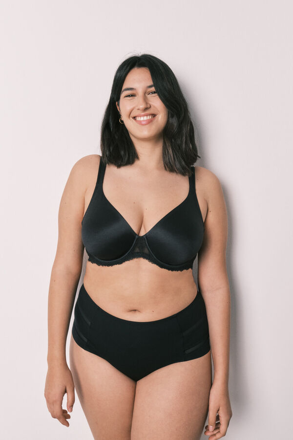Women'secret Brasier reductor de microfibra y encaje negro REAL negro