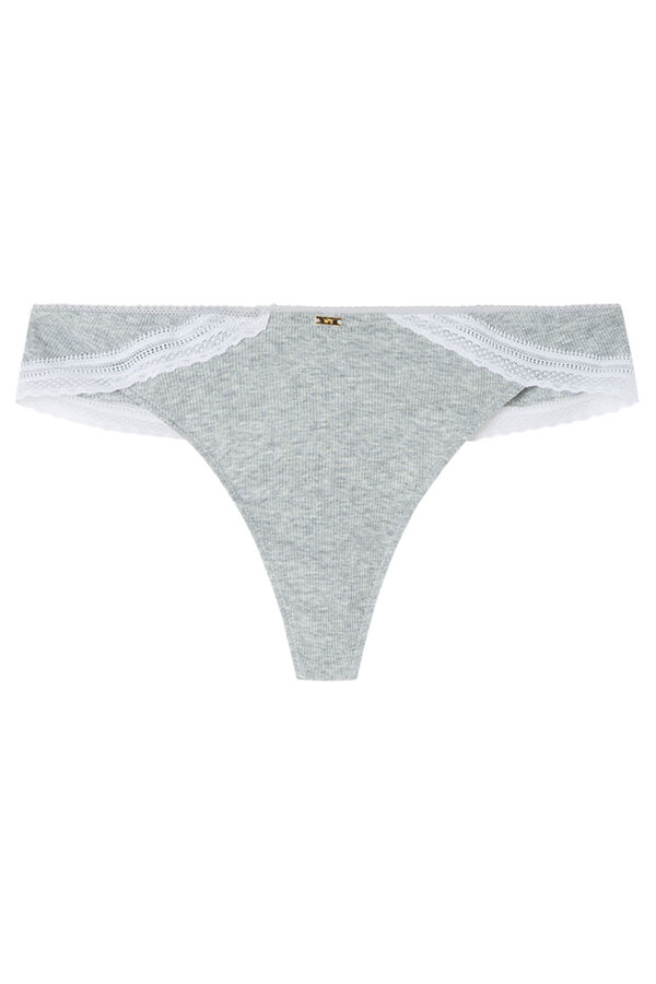 Womensecret Tanga de canalé con encaje gris gris