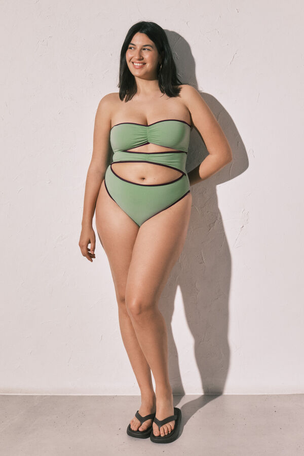 Women'secret Traje de ba&ntilde;o bandeau aberturas frontales verde verde