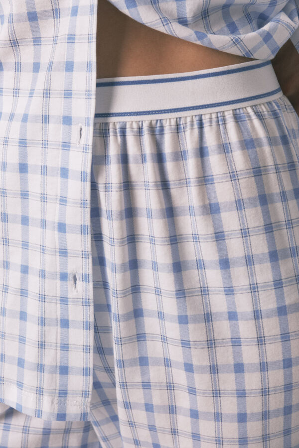 Women'secret Pijama camisera de algodón a cuadros azules  estampado