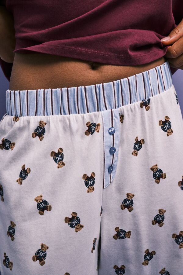HI&BYE Pijama larga de algod&oacute;n con osito granate p&uacute;rpura