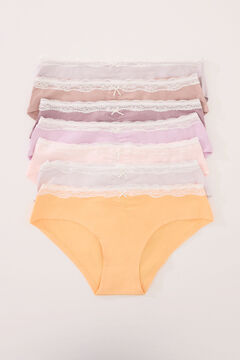 Womensecret Pack de 7 panties anchas de algodón con encaje de colores combinados blanco