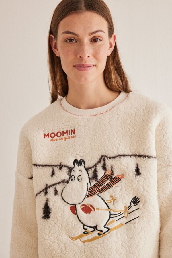 Womensecret Pijama polar y borreguito Moomin marfil