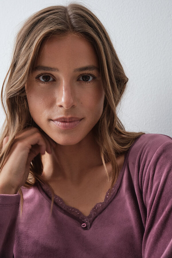 Women'secret Pijama larga granate p&uacute;rpura