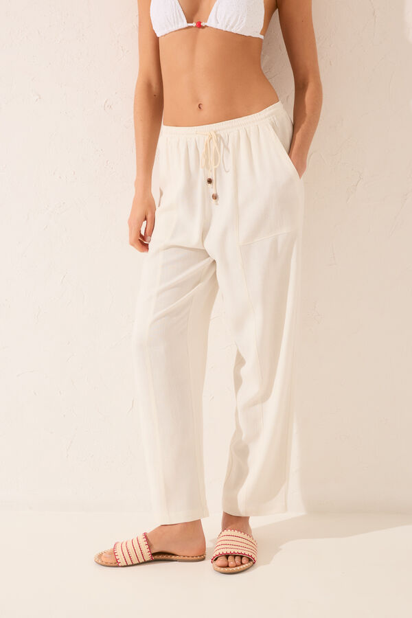 Womensecret Pantalón capri de lino blanco blanco