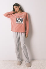 Women'secret Pijama larga polar suave rosa y gris Pingu rosa