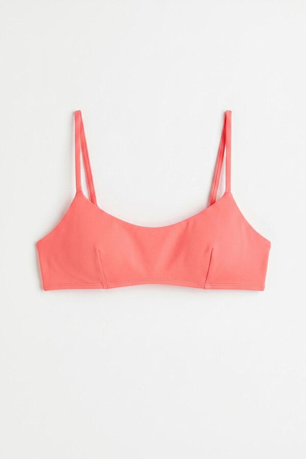 HI&BYE Top bikini escote recto liso coral naranja