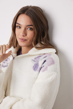 Womensecret Bata corta borreguito blanco flores marfil