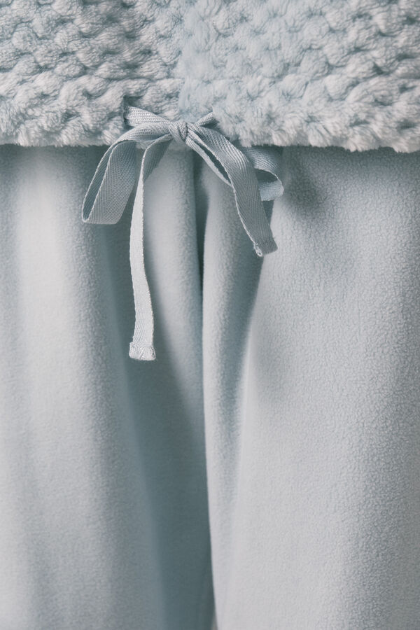 Women'secret Pijama larga polar verde cenefa blanco