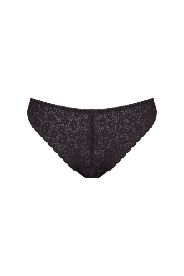 Women'secret Tanga de encaje de flores negro negro