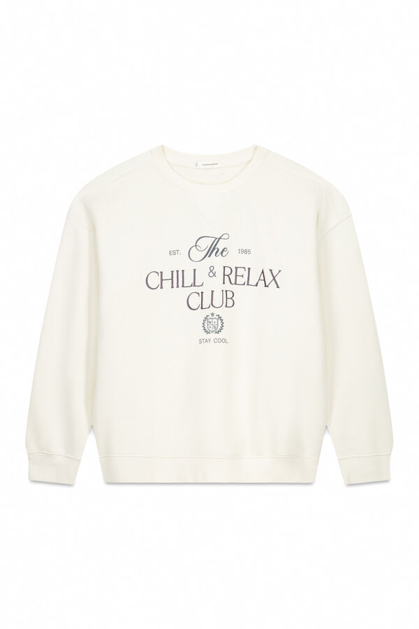 Women'secret Sudadera de felpa de algodón blanca marfil