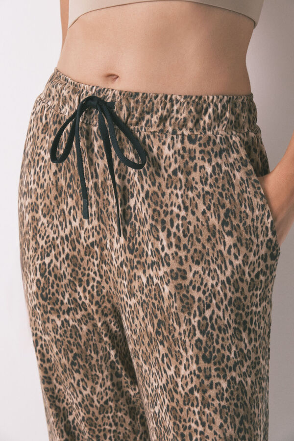 Women'secret Pantalón largo con estampado animal marrón estampado