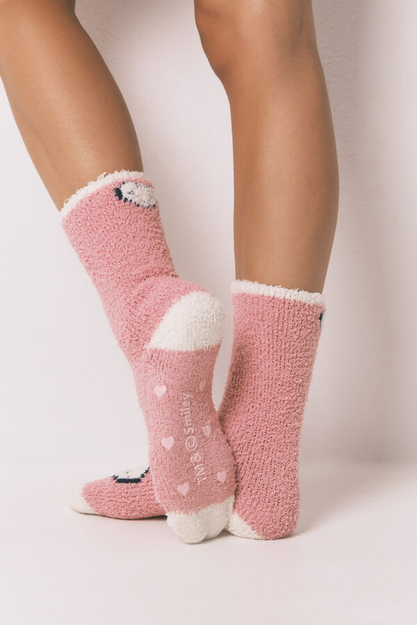 Womensecret Calcetines largos con carita sonriente rosa rosa