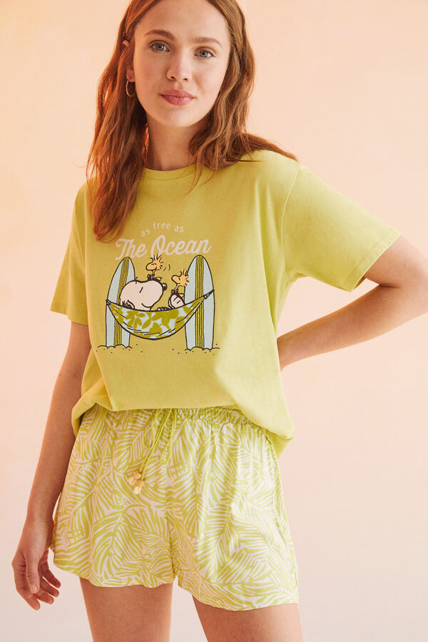 Womensecret Camiseta 100% algodón Snoopy limón verde