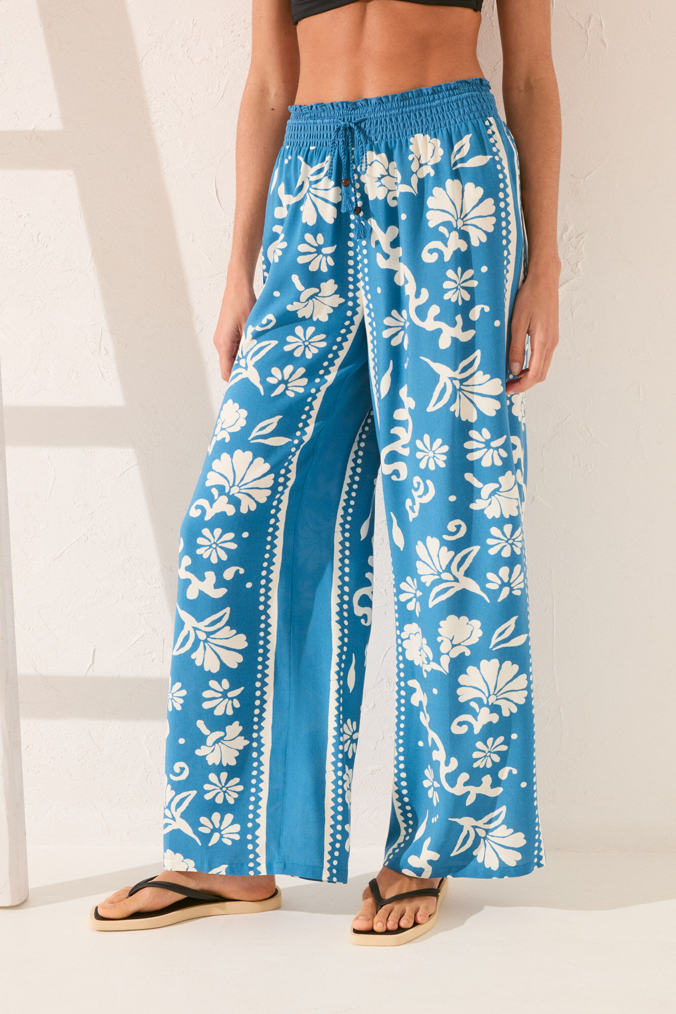 Women'secret Pantal&oacute;n largo de viscosa con estampado de sellos