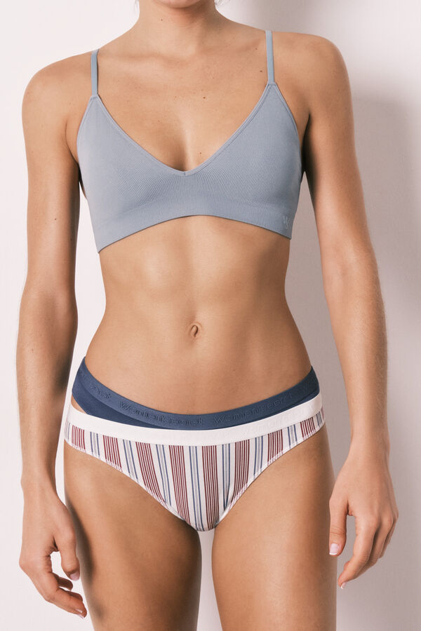 Women'secret Pack 7 panties brasile&ntilde;as con logo de algod&oacute;n azul estampado