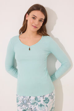 Womensecret Pijama larga verde turquesa con flores verde