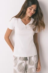 Women'secret Playera de panadero de algodón blanco marfil