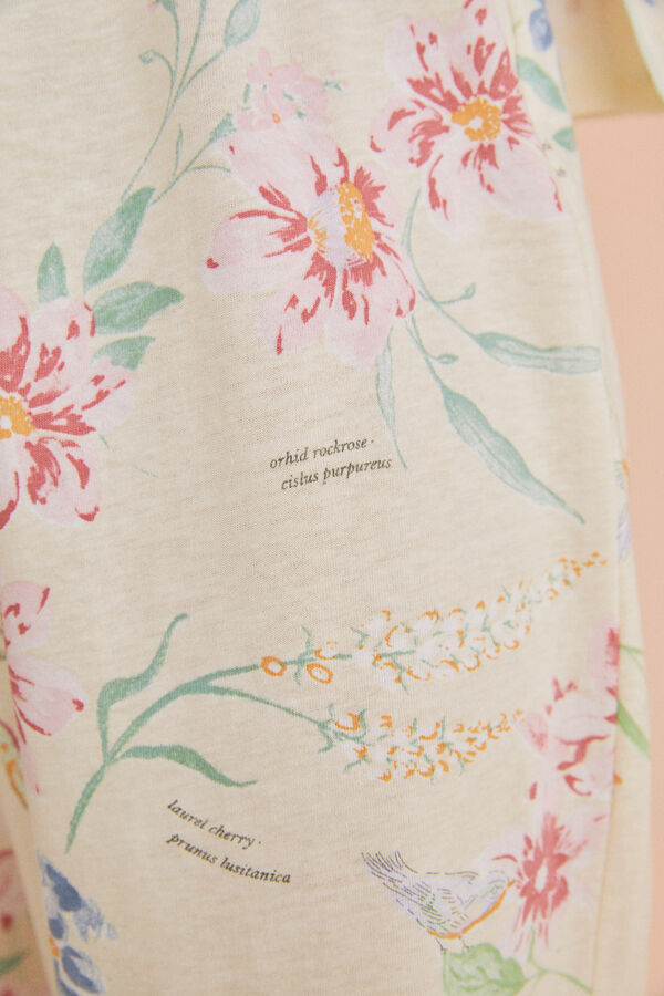 Womensecret Pijama camisero 100% algodón blanco flores blanco
