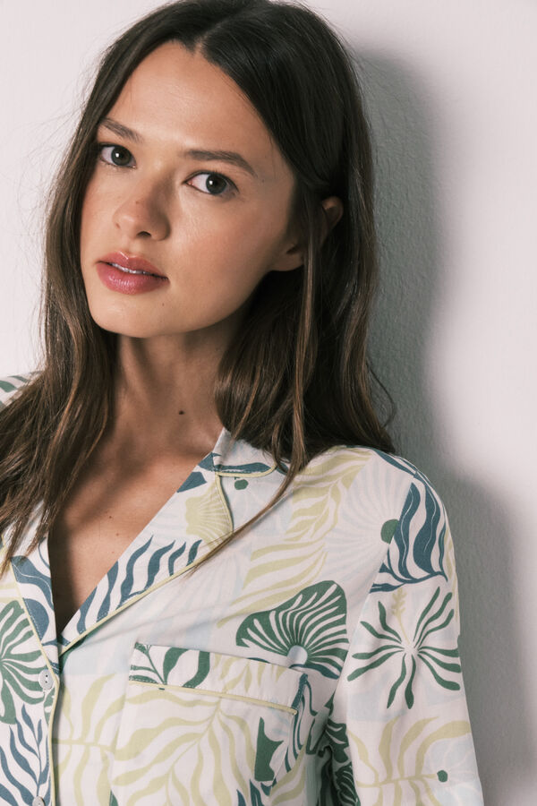 Women'secret Pijama camisera larga estampado tropical kaki