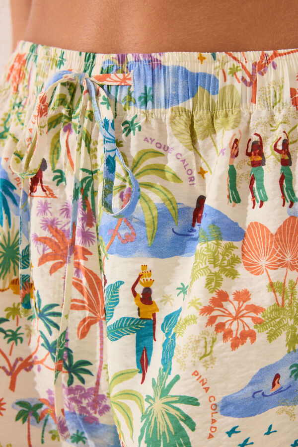 Womensecret Pantalón de viscosa con estampado de paisaje  estampado