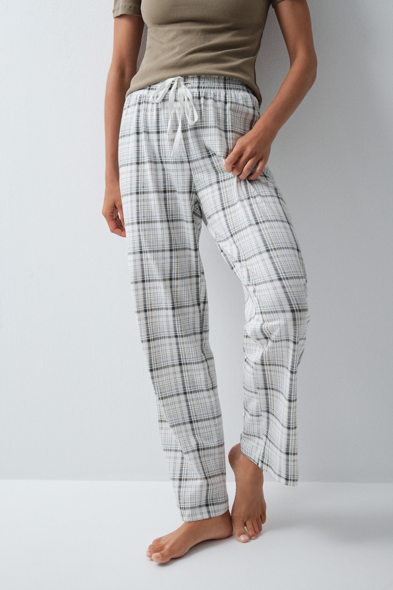 Women'secret Pantal&oacute;n largo de algod&oacute;n a cuadros