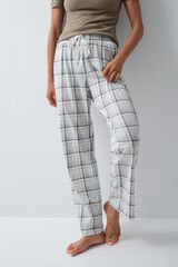 Women'secret Pantal&oacute;n largo de algod&oacute;n a cuadros blanco