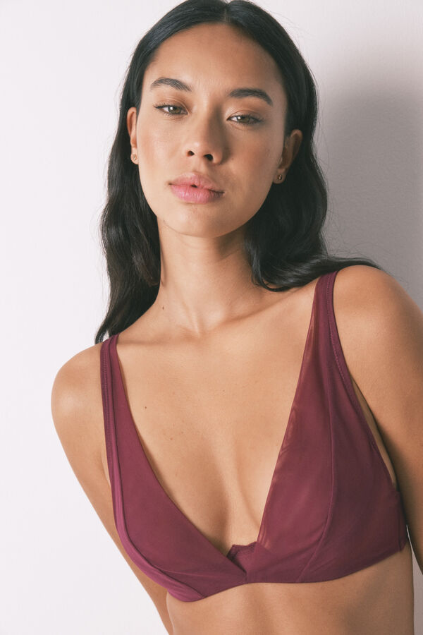 Women'secret Brasier cuello halter de tul color vino con cierre especial  p&uacute;rpura