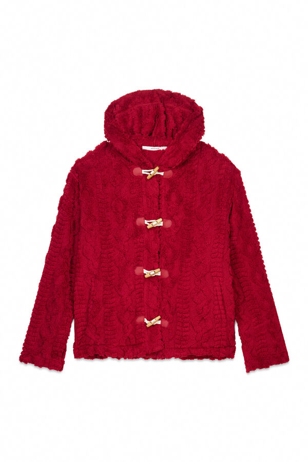 Women'secret Bata corta capucha polar suave rojo rojo