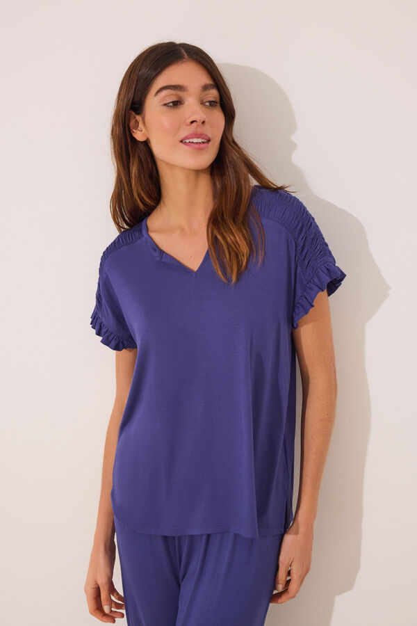 Womensecret Pijama Capri de viscosa azul estampado