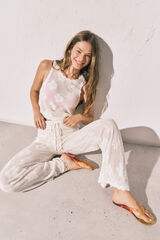 Women'secret Pantal&oacute;n largo de crochet beige marfil