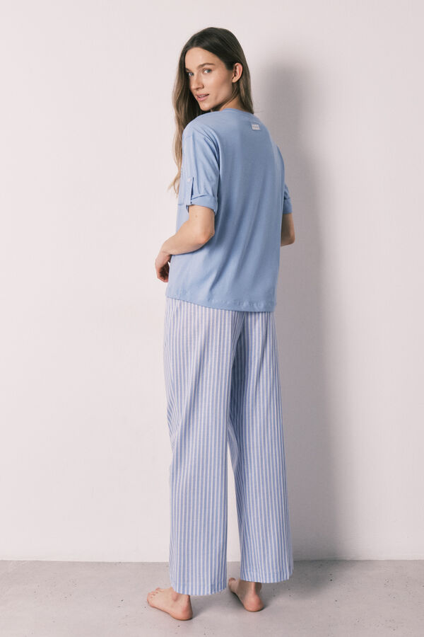 Women'secret Pijama de manga corta y pantal&oacute;n de rayas de algod&oacute;n azul azul
