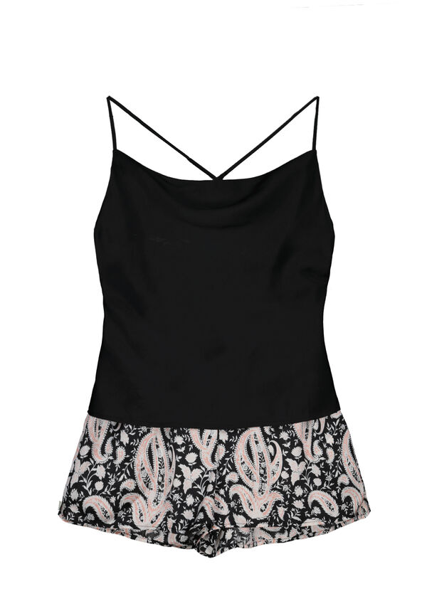 Womensecret Pijama corta satín boho negro negro