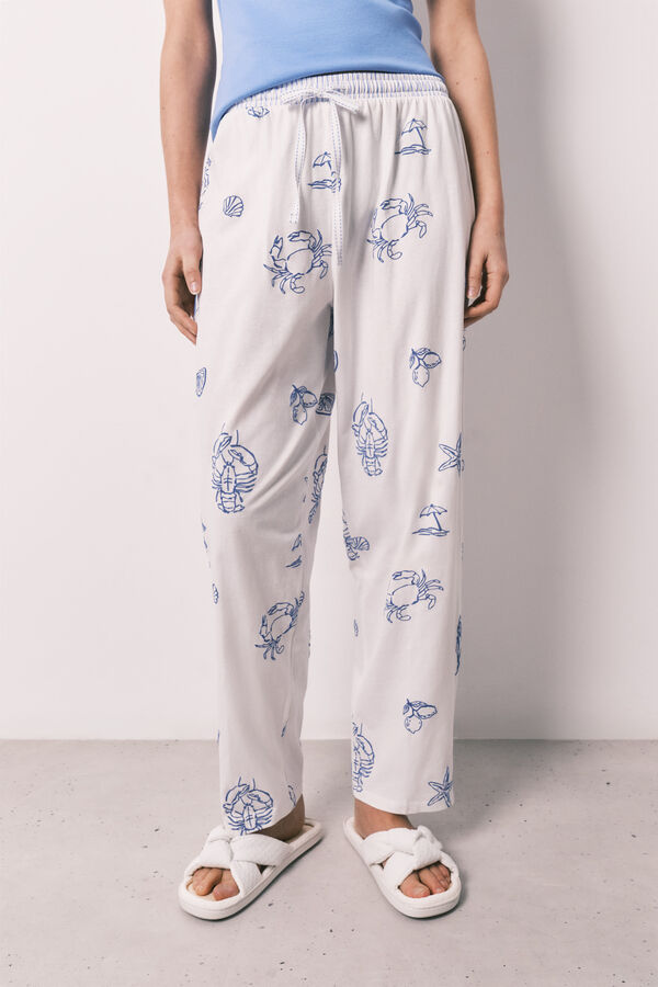 Women'secret Pijama larga de tirantes de algod&oacute;n azul azul