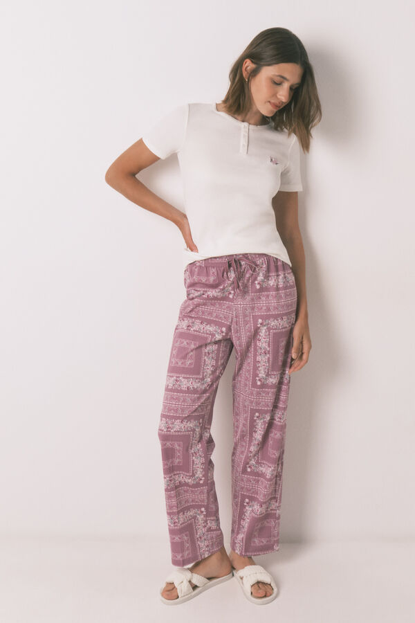 Womensecret Pijama larga con estampado de flores  gris