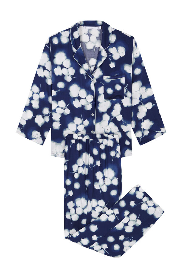 Womensecret Pijama camisera largo de viscosa con estampado floral azul estampado